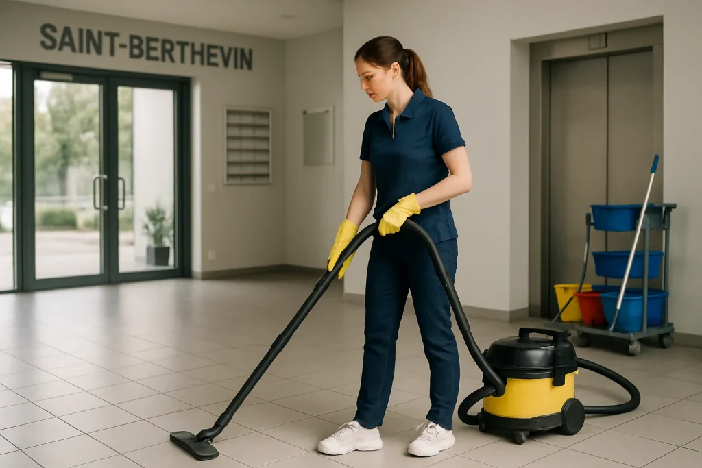 Une équipe de nettoyage professionnel en train de nettoyer un appartement à Saint-Berthevin.