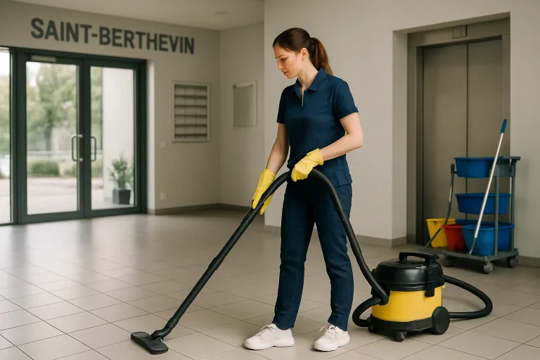 Une équipe de nettoyage professionnel en train de nettoyer un appartement à Saint-Berthevin.