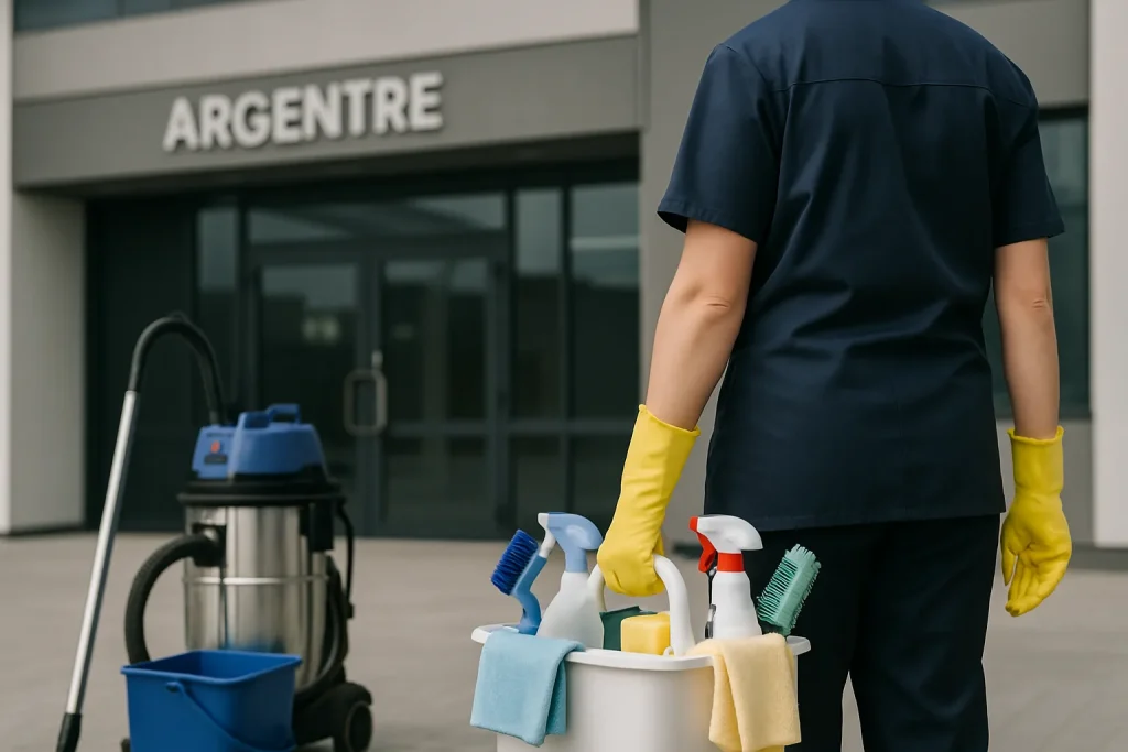 Une équipe de nettoyage dans un appartement d'Argentré utilise des produits écologiques.
